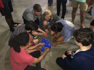 Blackburn Students participate in a team-building activity at the 2016 New Student Retreat